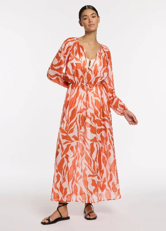 Flash Sale Sereno Ditsy Long Sleeve Maxi Dress - Coral