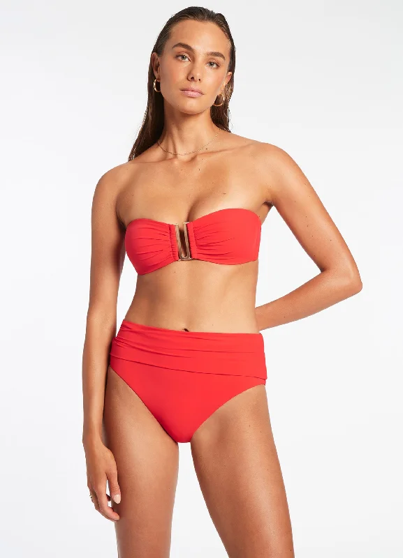 Sophisticated Fashion Jetset Fold Down High Waisted Bikini Bottom - Cherry