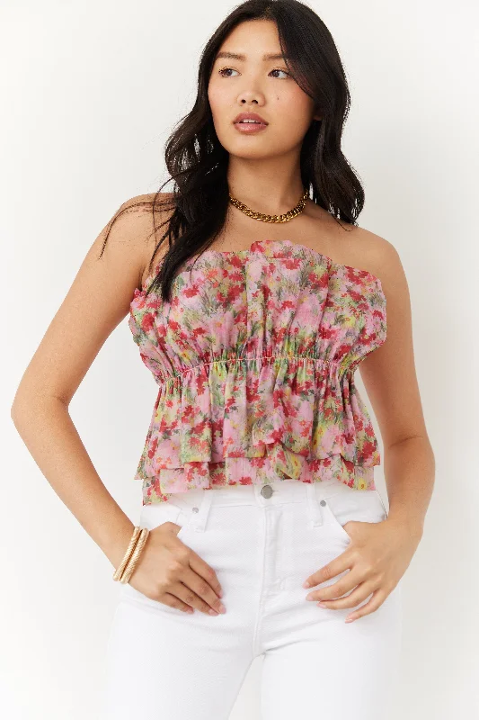 Hot Picks SALE - Louie Organza Ruffled Rib Knit Tube Top