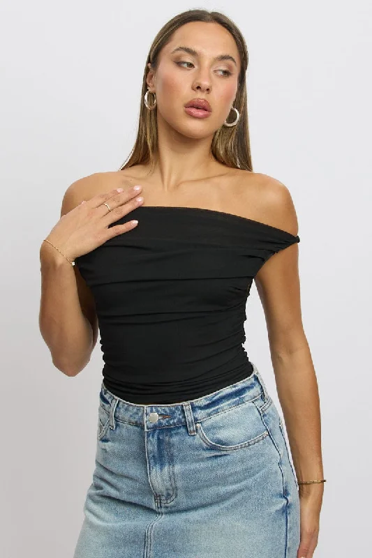 Chic And Comfortable Black Off Shoulder Top Mesh