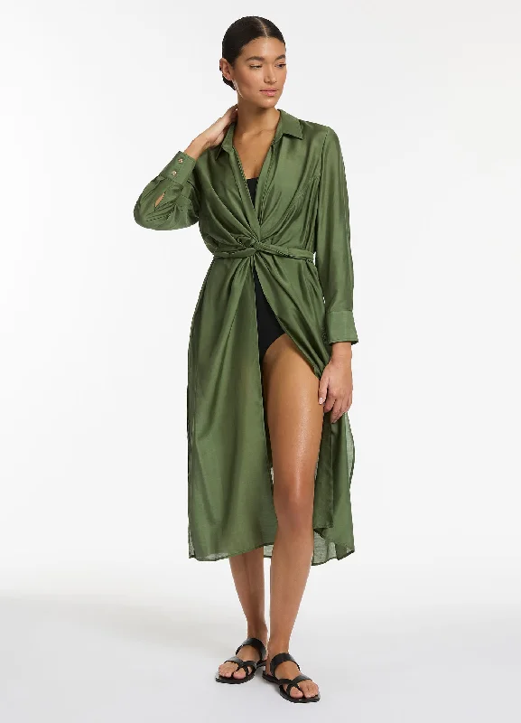 Top Brand Discounts Jetset Wrap Shirt Dress - Olive