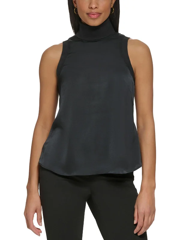 Trendy Pulse Womens Solid Sleeveless Turtleneck Top