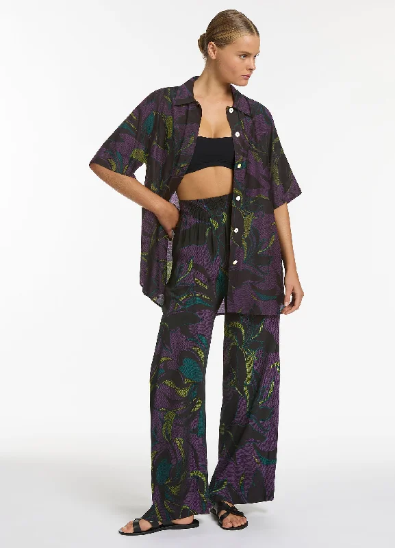 Stylish Spring Fashion Midnight Tropical Wide Leg Pant - Amethyst