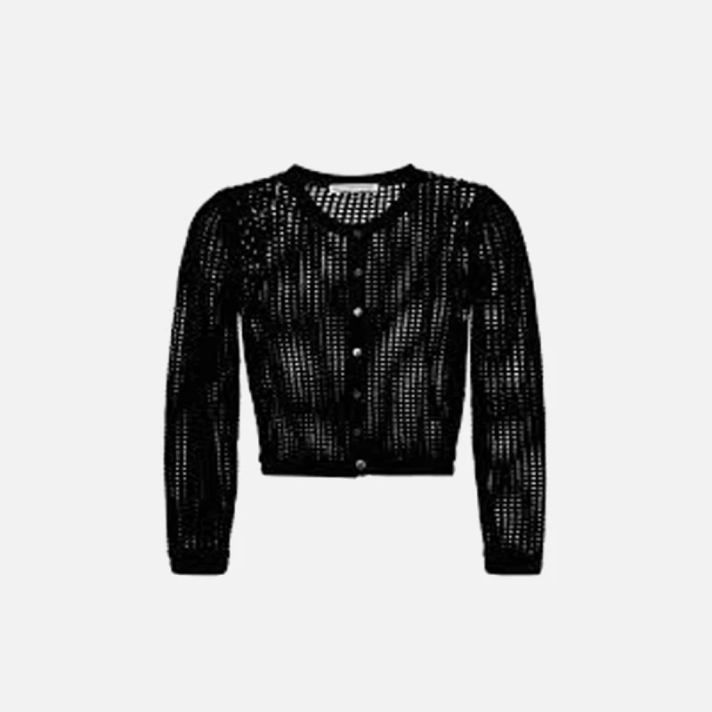 Classic Timeless Elegant Style T by Alexander Wang Knit Cropped Crewneck Cardigan - Black