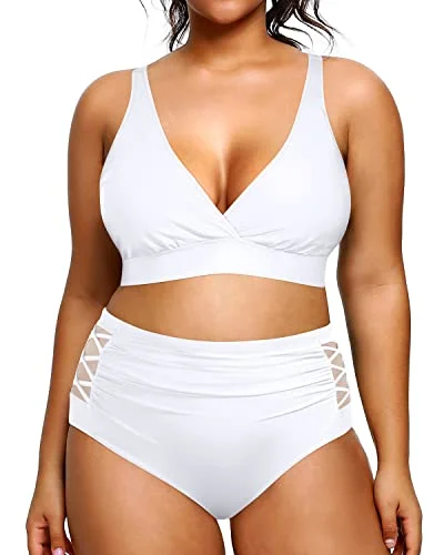 Versatile Wardrobe Essentials Slimming Two Piece Bikini Swimsuit High Waisted Bikini Swimsuits For Women-White