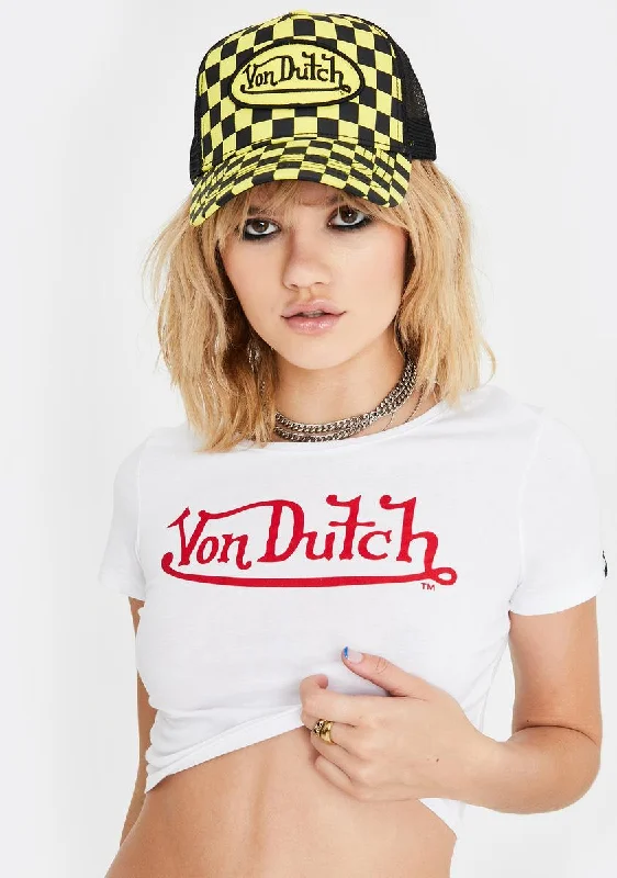 Eclectic Fashion White N Red Von Dutch Crop Tee