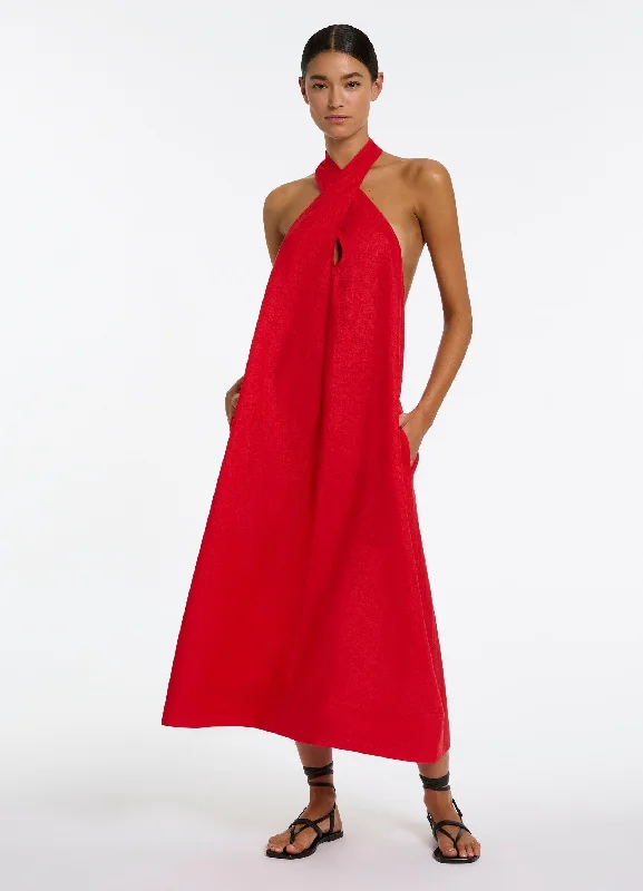 Elevated Style Jetset Low Back Halter Dress - Rosso