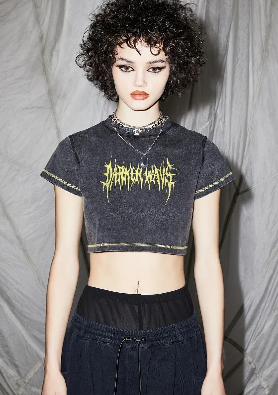 Graceful Drape Reverb Neon Logo Washed Crop Tee