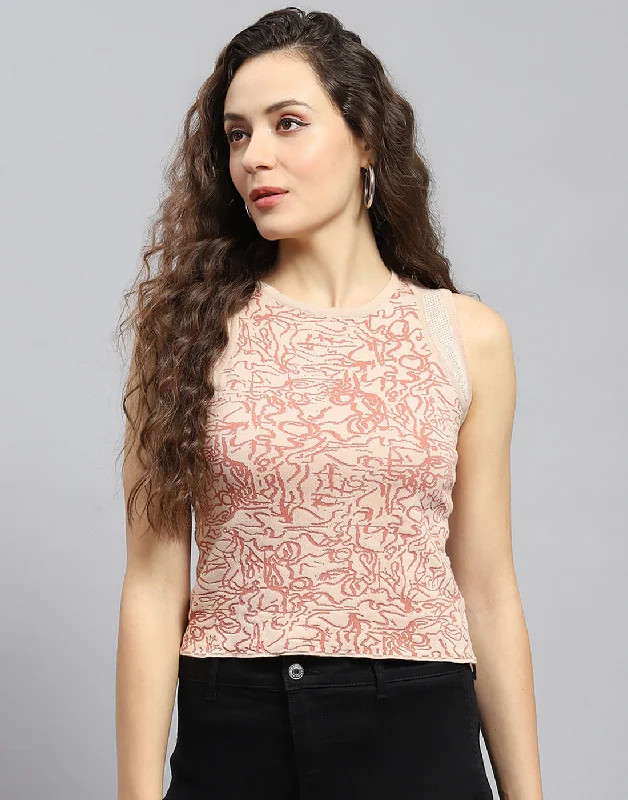 Tropical Island - Inspired Attire Women Pink Printed Round Neck Sleeveless Top