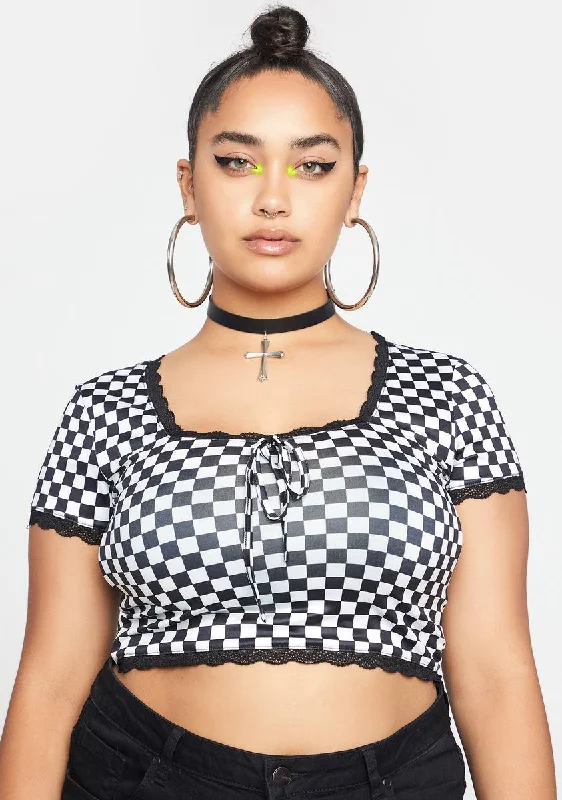 Best Sellers Plus Take A Taste Checkered Crop Tee