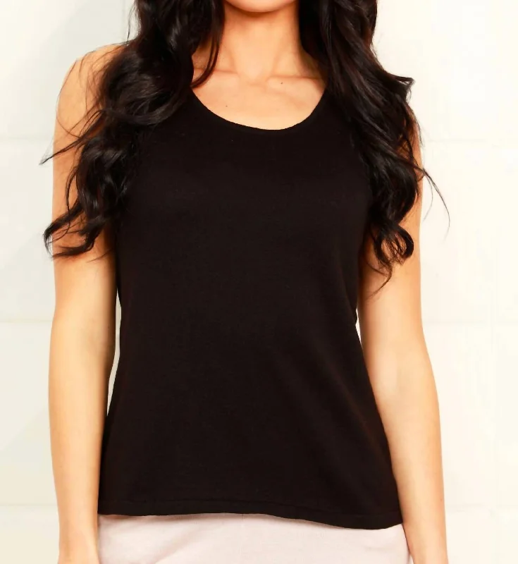 Parisian Effortless Chic Style Knit Tank In Black