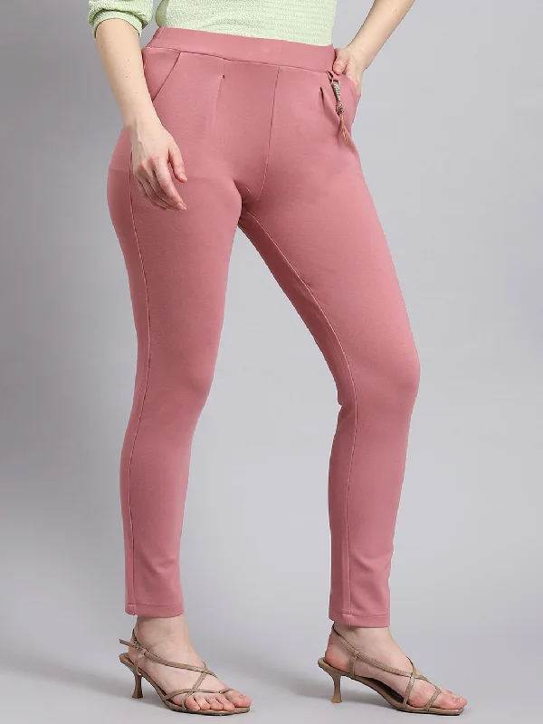 Coastal Beach - Inspired Style Women Pink Solid Regular Fit Jegging