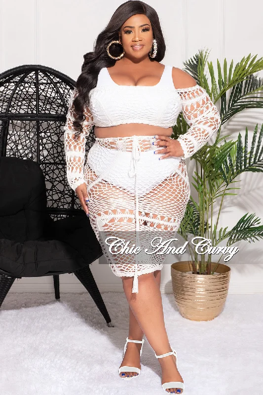 Big Savings Final Sale Plus Size 2pc Crochet Crop Top and Skirt Set in White