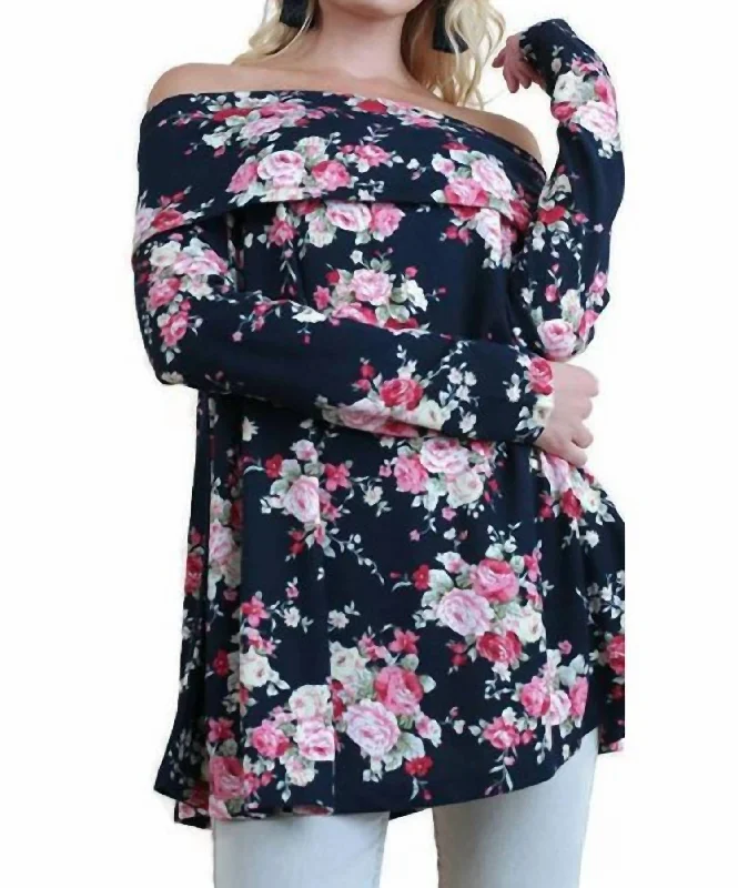 Buy More, Save More Rose Garden Off The Shoulder Top In Navy Mix