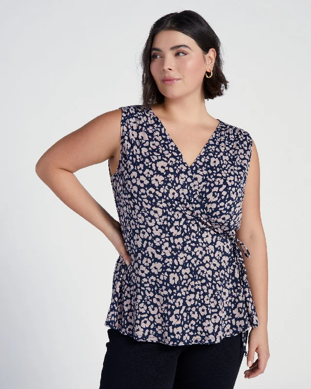 Big Savings On Minimalist Office Styles Plus Size Floral Knit Sleeveless Wrap Top