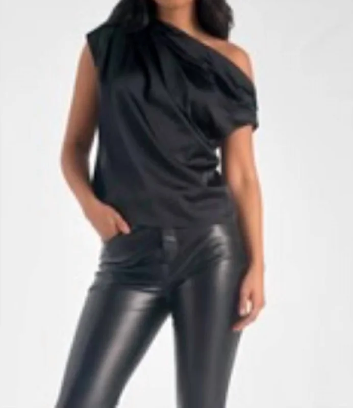 Gorgeous Glamour Collection Shiny Cinched Shoulder Top In Black