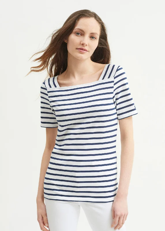 Seasonal Trends Pléneuf square neck striped sailor shirt - short sleeves, in light cotton (NEIGE/MARINE)