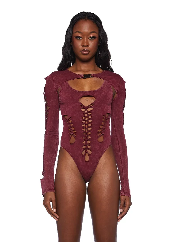 Season Transition Versatile Wear Clearance While I'm Young Bodysuit And Shrug Set- Red