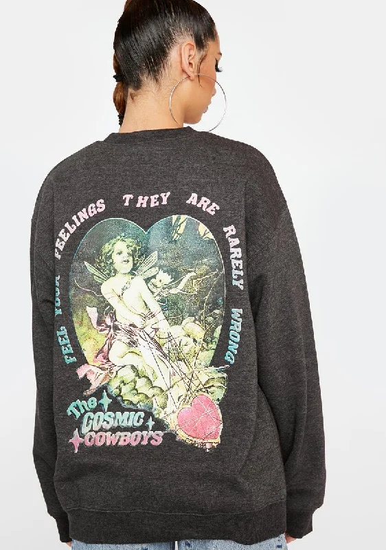 Graceful Drape Cosmic Cowboys Graphic Crewneck Sweatshirt