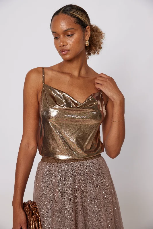 Hurry Before It's Gone Kylie Metallic Cowl Neck Tank