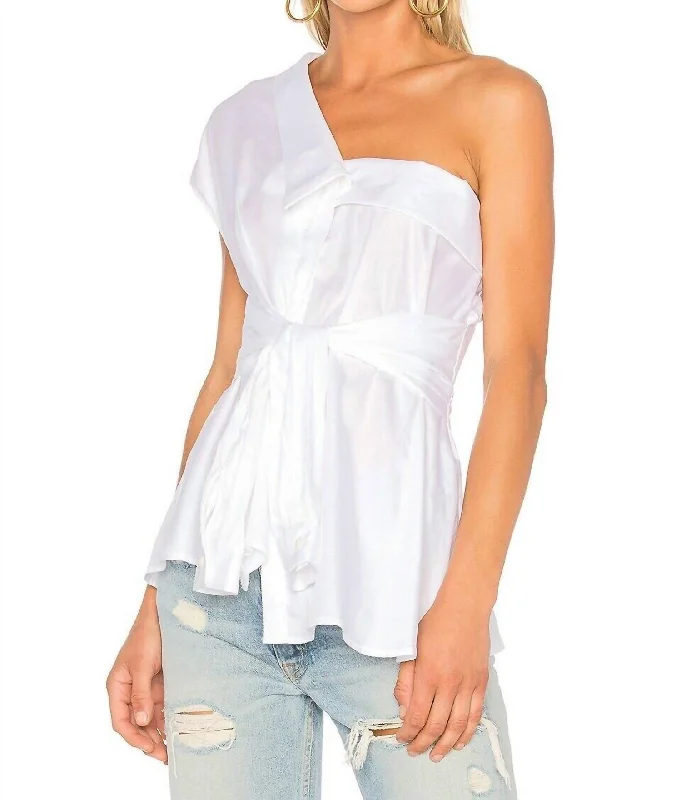 Parisian Effortless Chic Style Hadley Cotton One Shoulder Top In White