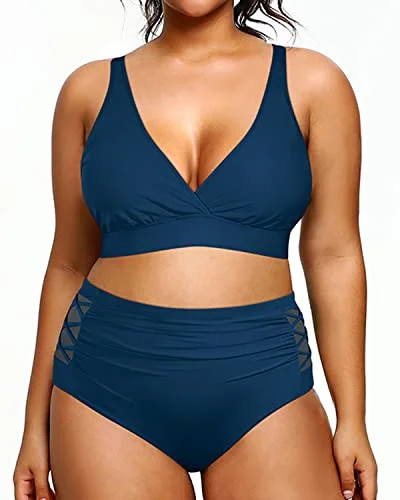 Limited Time Offer Plus Size Bikini High Waisted Swimsuits Tummy Control Swimwear-Teal