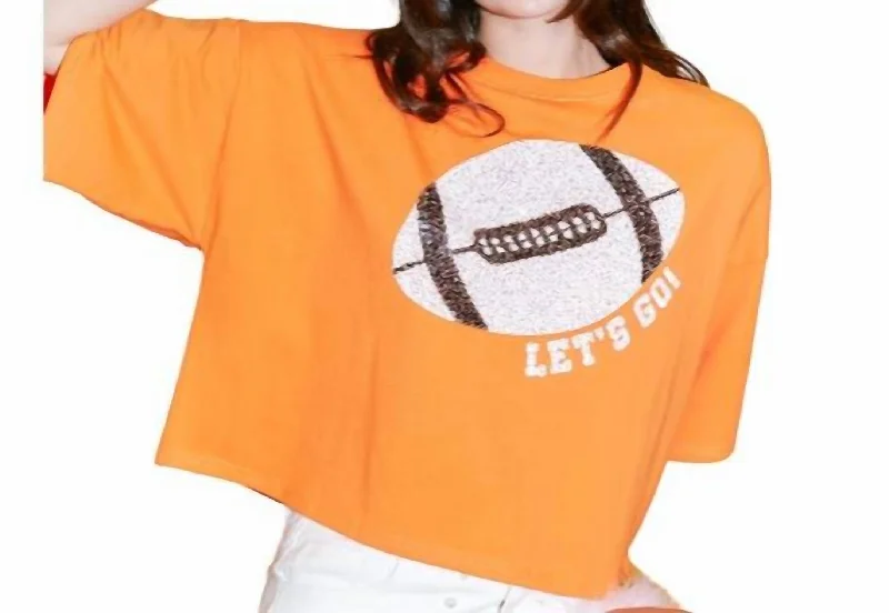 Latest Trends Football Sequin Patch Crop Tee In Orange