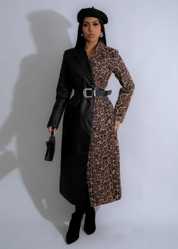 Rocker Chic Fashion Fierce Duality Leopard Coat Black