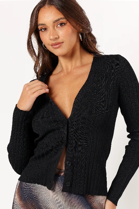 Parisian Effortless Chic Style Seraphine Knit Cardigan Top - Black