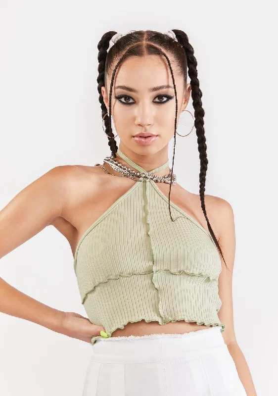 Exquisite Women's Wear Sale Sage Halter Crop Top