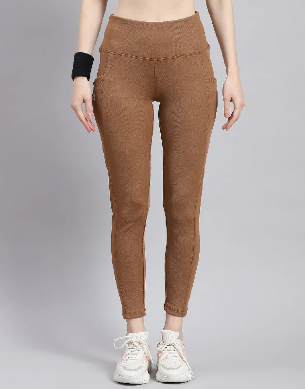 Odd Size Clearance Sale Women Camel Brown Solid Regular Fit Legging