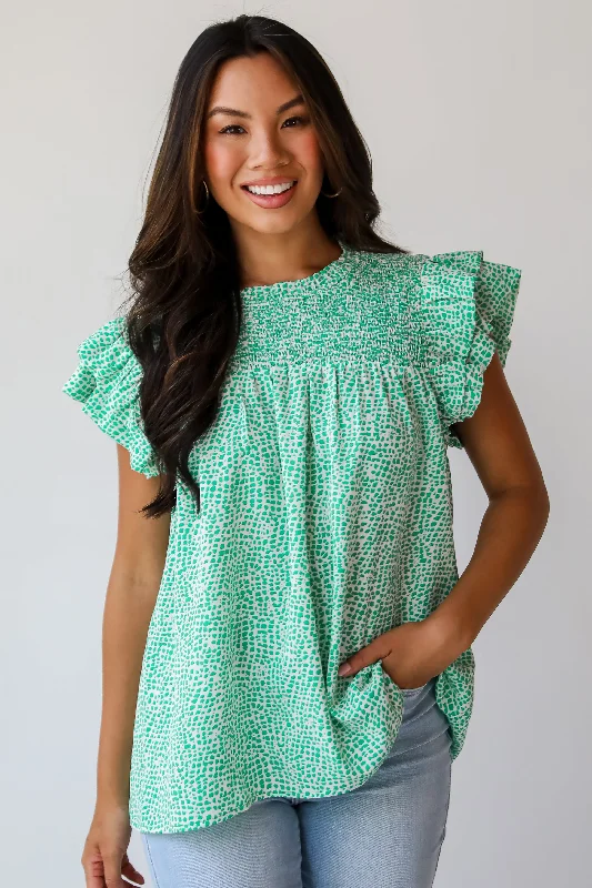 Parisian Effortless Chic Style FINAL SALE - Feeling Girly Kelly Green Spotted Blouse