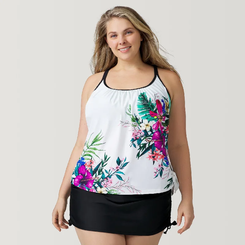 Chic Wardrobe Women's Plus Size Tahiti Tropical Side Tie Blouson Tankini Top