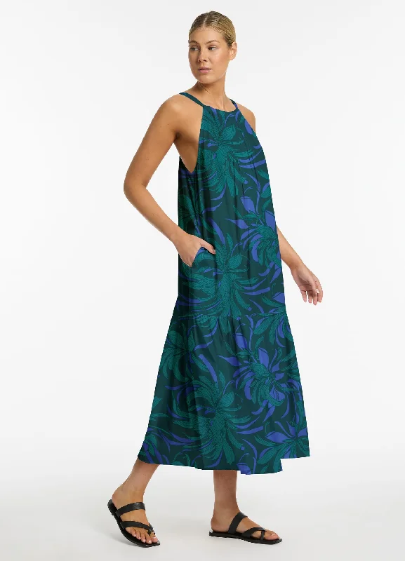 The Good Stuff Queen Of The Night Tiered Halter Maxi Dress - Azul