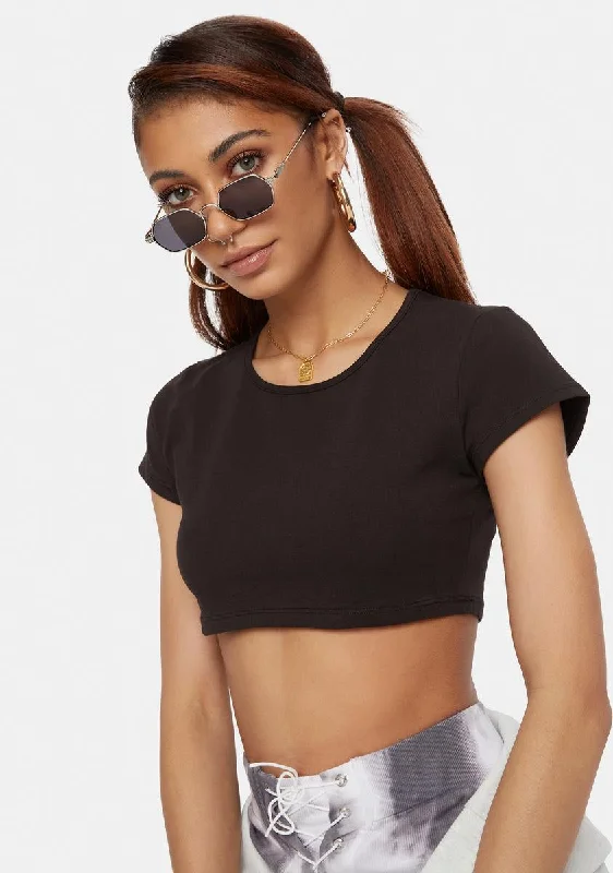 Unleash Your Trendy Side Take Things Slow Scoop Neck Crop Tee