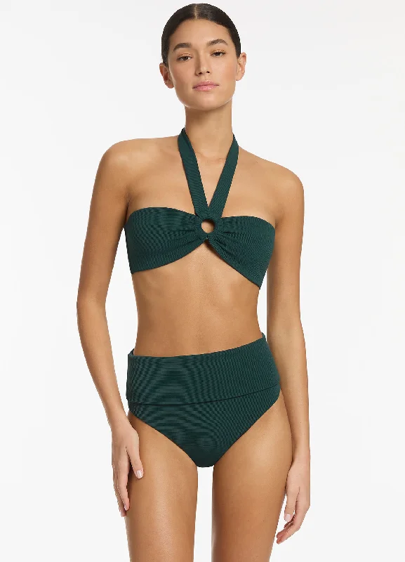 Relaxed Style Isla Rib Fold Down High Waisted Bikini Bottom - Forest