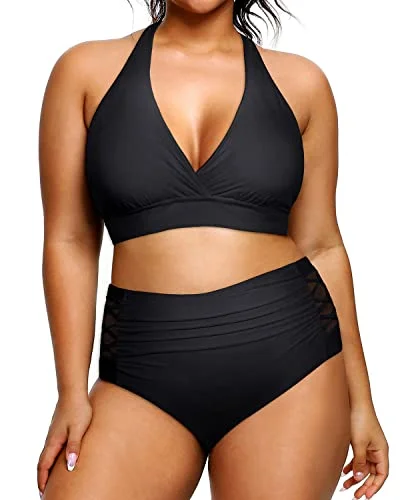 Fashion Sale Women's Swimming Two Piece Plus Size Halter Bikini Swimsuit-Black