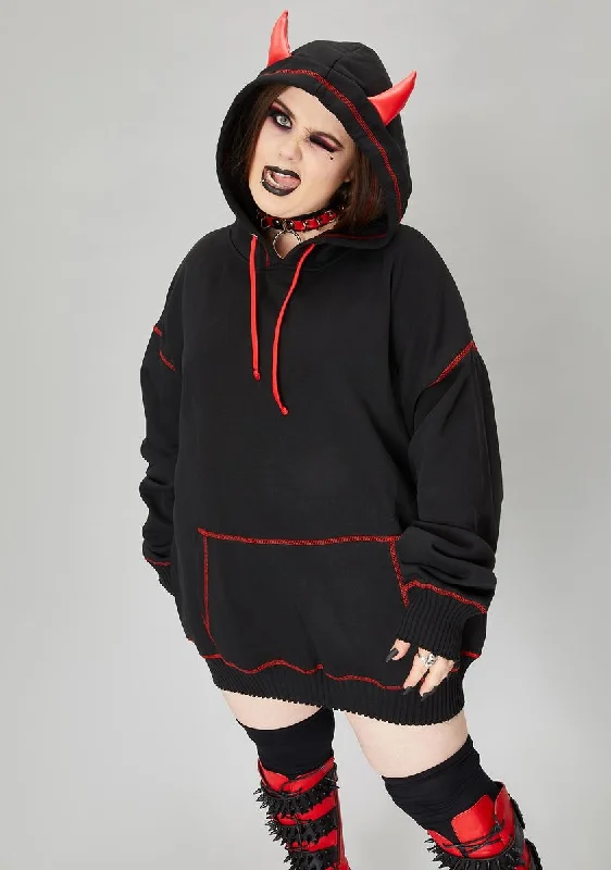 Chic Allure We're Calling All Devils Horned Hoodie Sweatshirt