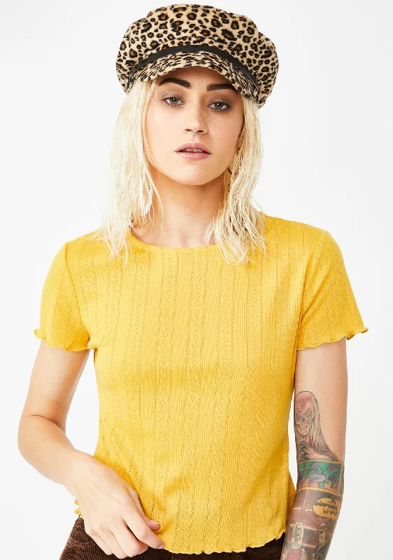 Chic Styles Yellow Lettuce Edge Crop Tee