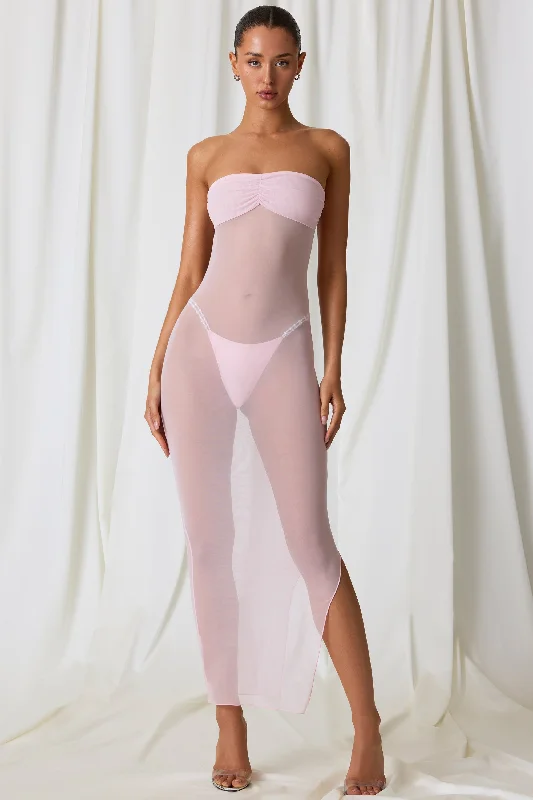 Trend Setting Threads Ruched Bandeau Midi Dress in Soft Pink