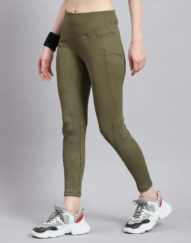 Vintage Style Clothing Sale Women Green Solid Regular Fit Legging