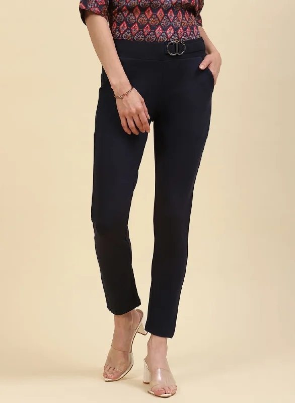 Athleisure Wear Women NAvy Blue Plain Jegging