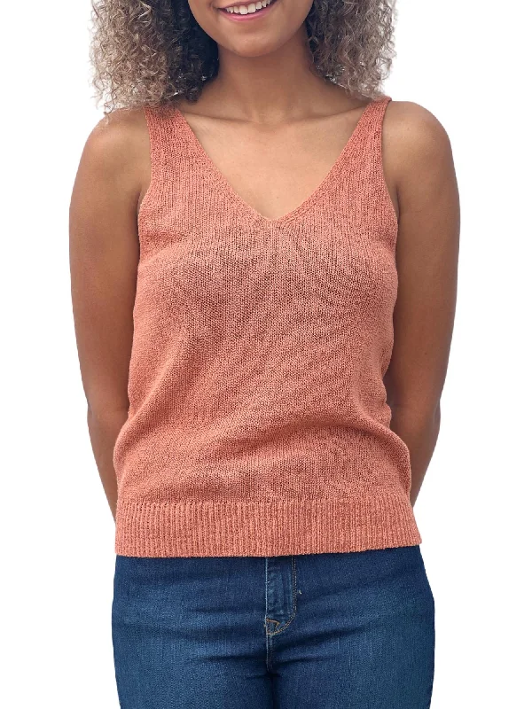 Colorful Clothing Jane V-Neck Knit Tank In Papaya