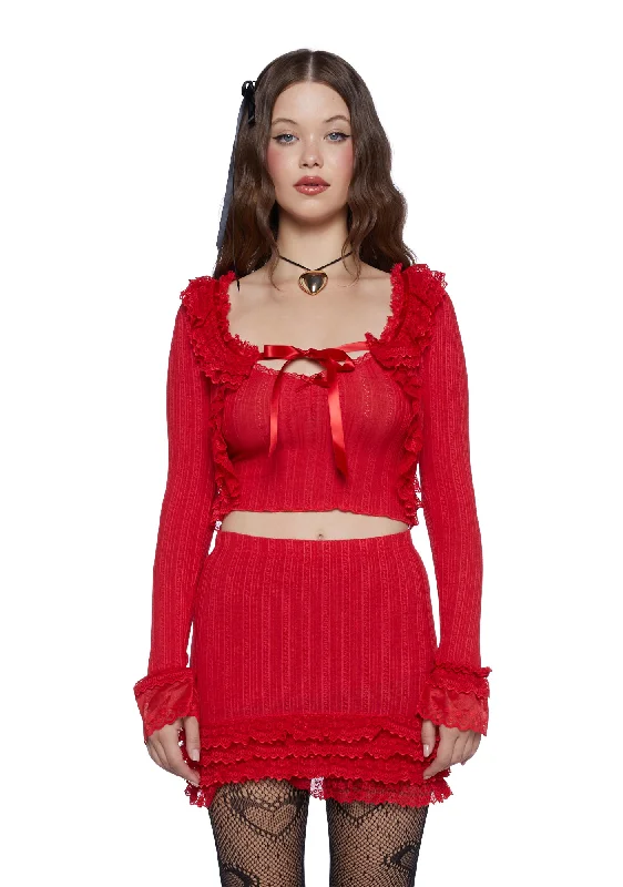 Elegant Style Mistletoe Moves Cardigan Set- Red