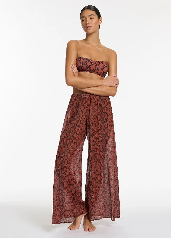 Quick Grab Deals Python Crinkle Wide Leg Pant - Spice