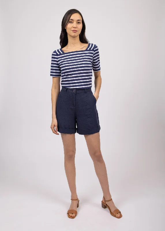 Everyday Wear Pléneuf square neck striped sailor shirt - short sleeves, in light cotton (MARINE/NEIGE)