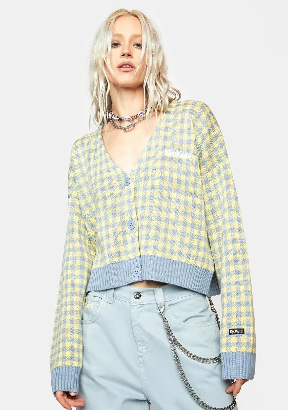 Lightweight Fabric Vintage Checkered Knit Cardigan