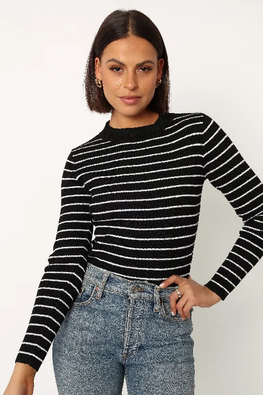 Trendy Street Style Clothing Stacie Ribbed Knit Top - Black Stripe