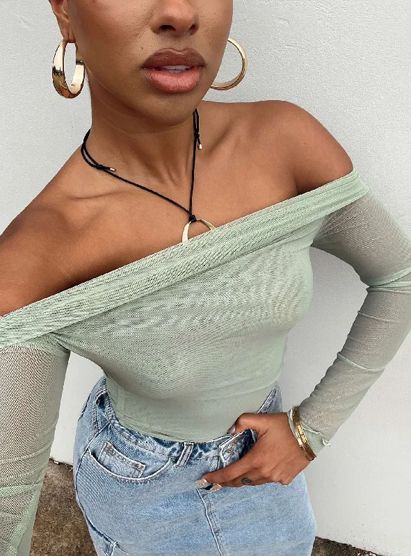 High End Women's Wear Gryce Off The Shoulder Top Green