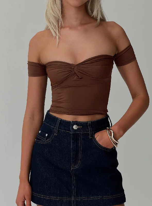 Chic Style Larisha Off The Shoulder Top Brown